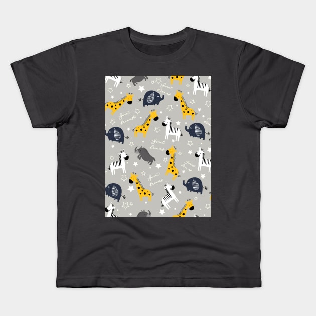 Sweet dreams little one zoo animals cute pattern grey Kids T-Shirt by Arch4Design